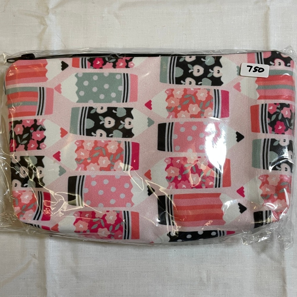 The Pouch Pencil‎ Floral Cosmetic Bag Womens OS Pink NWT Whimsical Zipper Pouch
